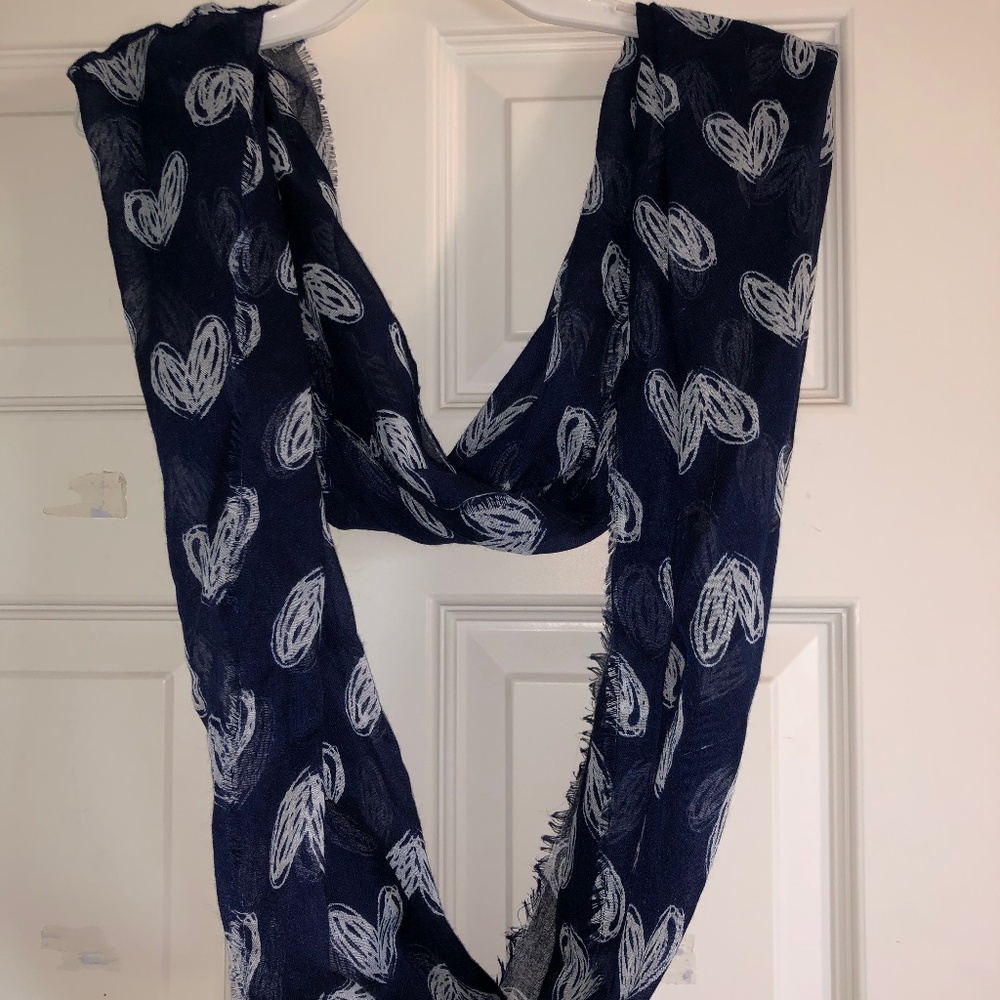 Blue and White Scarf with Heart Design